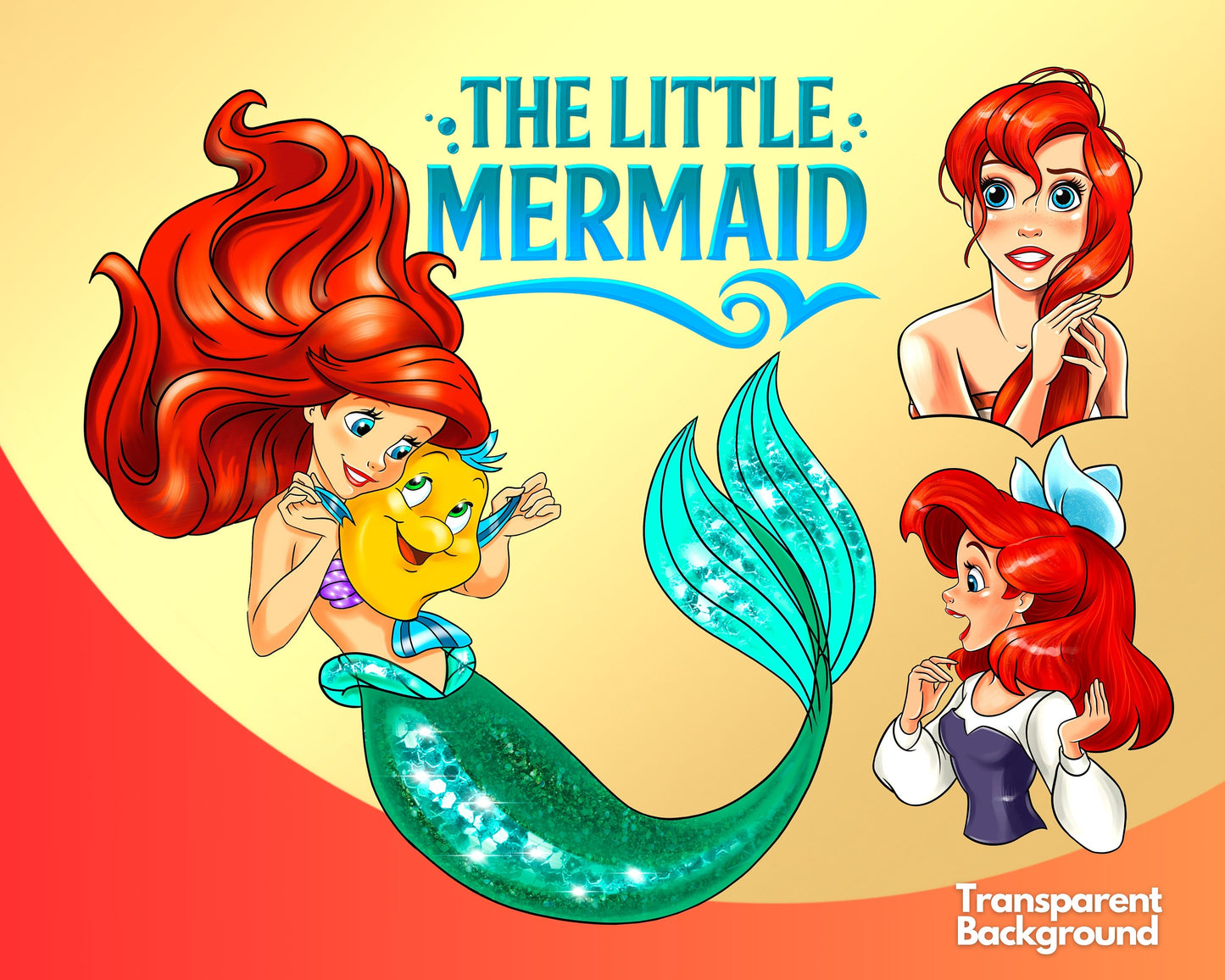 The Little Mermaid Watercolor Clipart PNG bundle