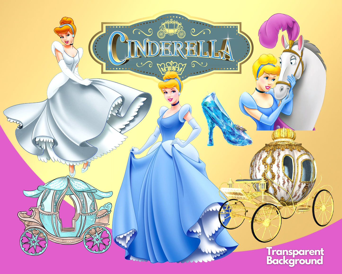 Cinderella disney Clipart PNG bundle