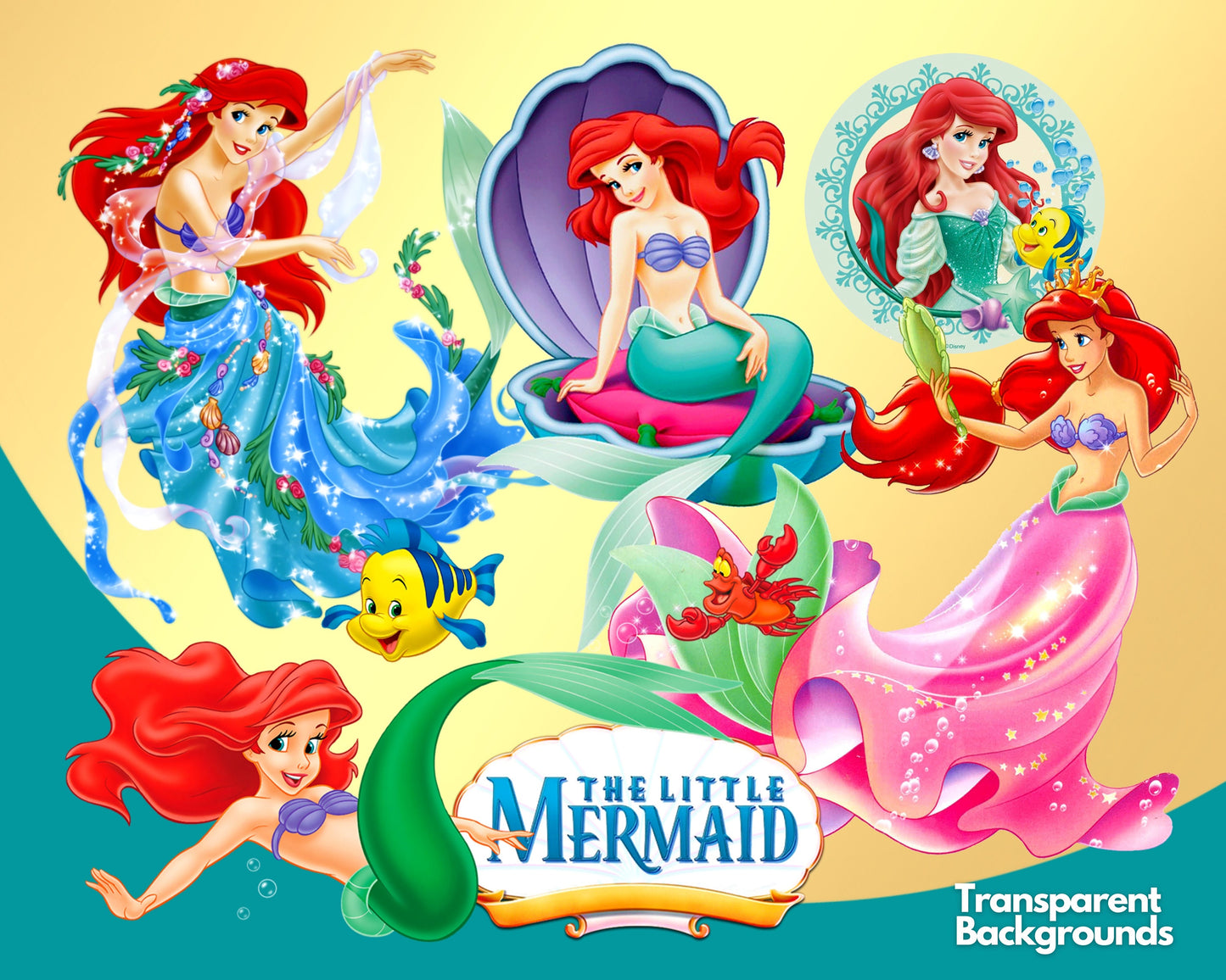 Little Mermaid Clipart SVG, PNG bundle