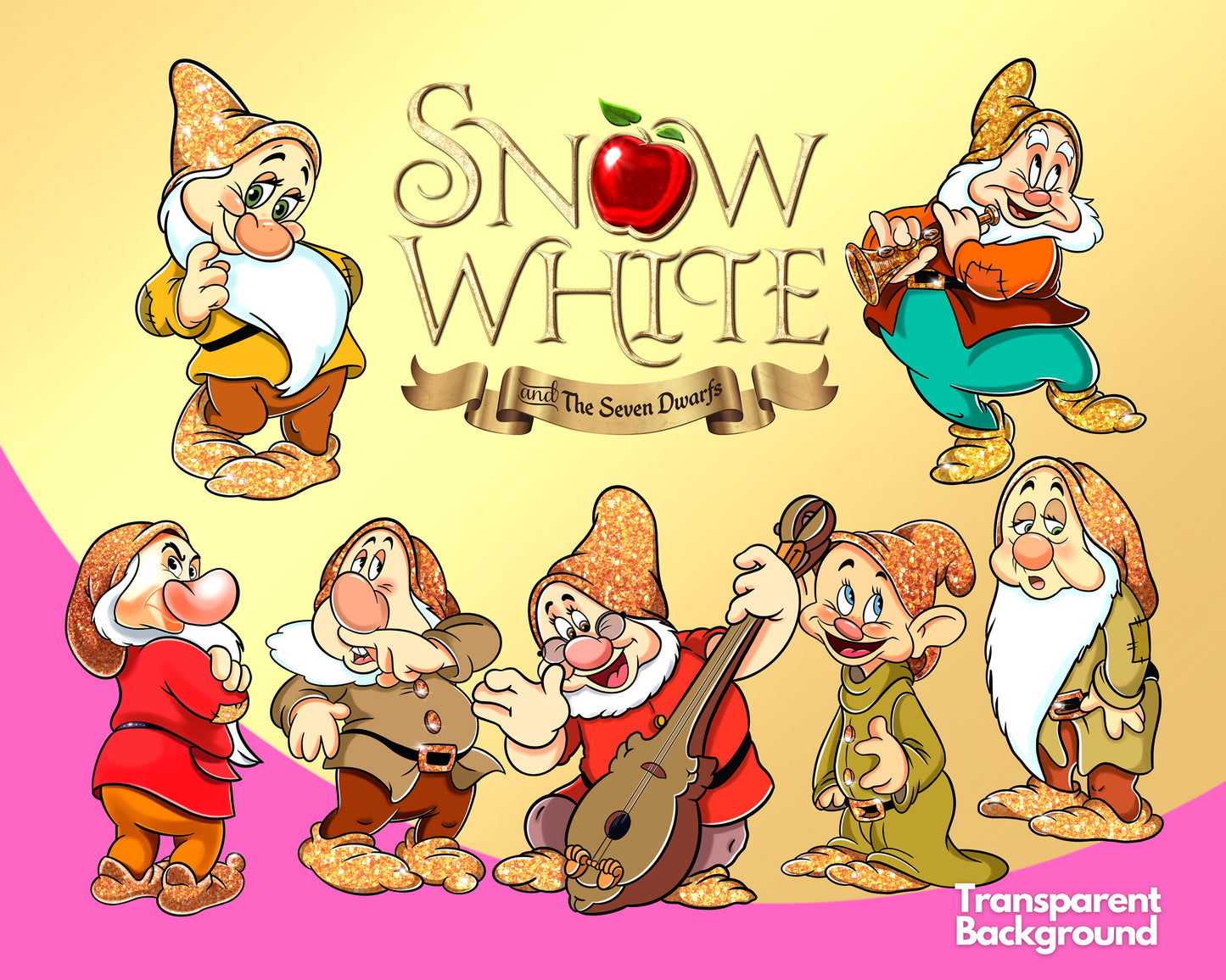Snow White Watercolor Clipart PNG bundle