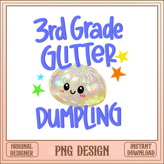 3rd Grade Glitter Dumpling, Cute Back To School PNG, Kids PNG