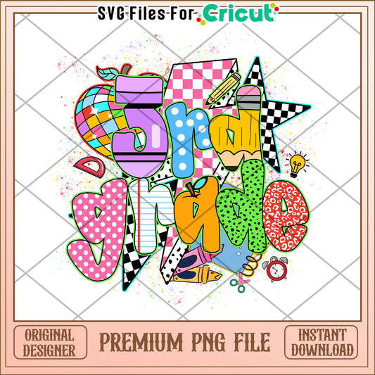 3rd grade school design png, back to school quote png, cute student png