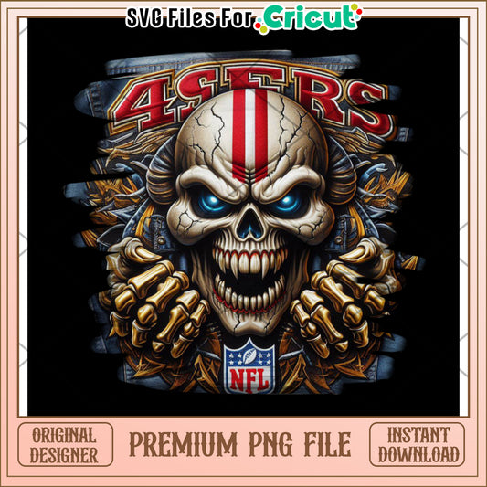 49ers Skull Design PNG File, Perfect for NFL Fans and Crafts