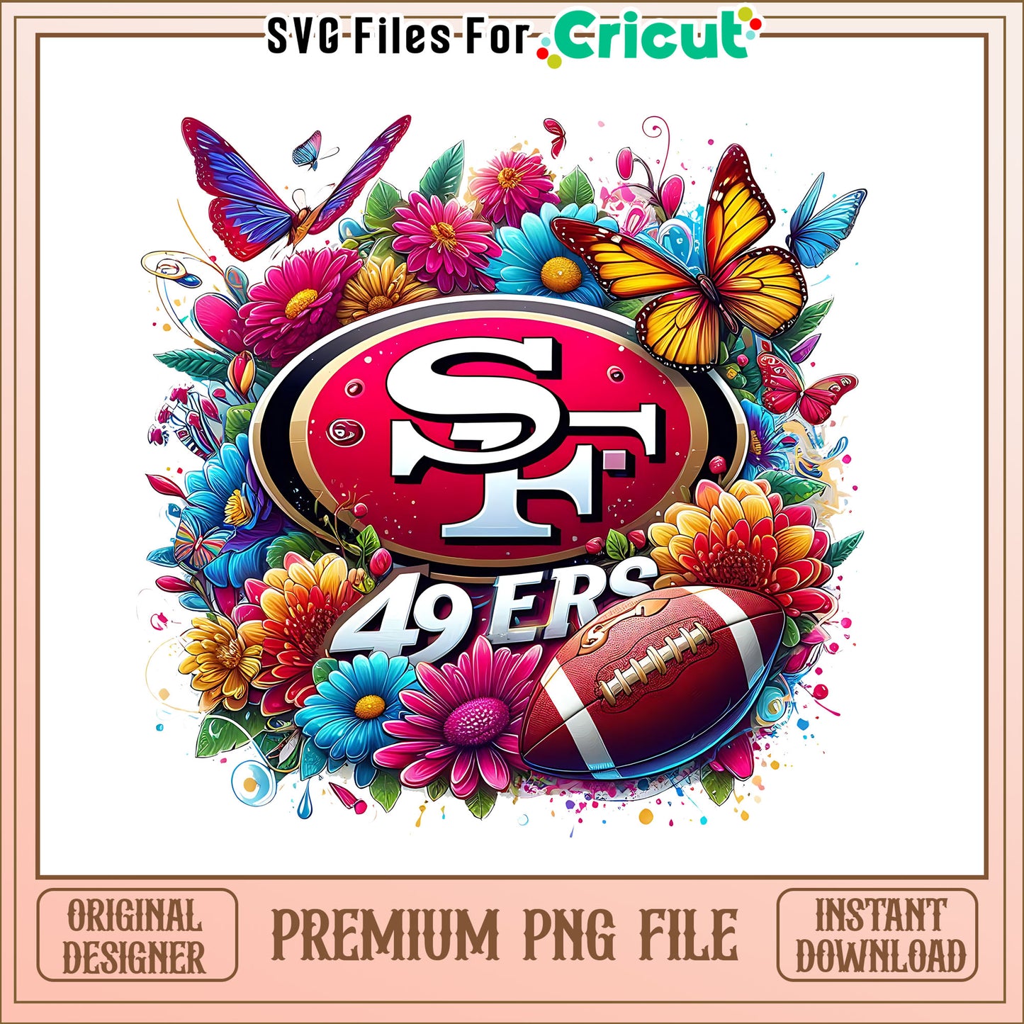49ers logo vintage flower png, San Francisco 49ers png, NFL png