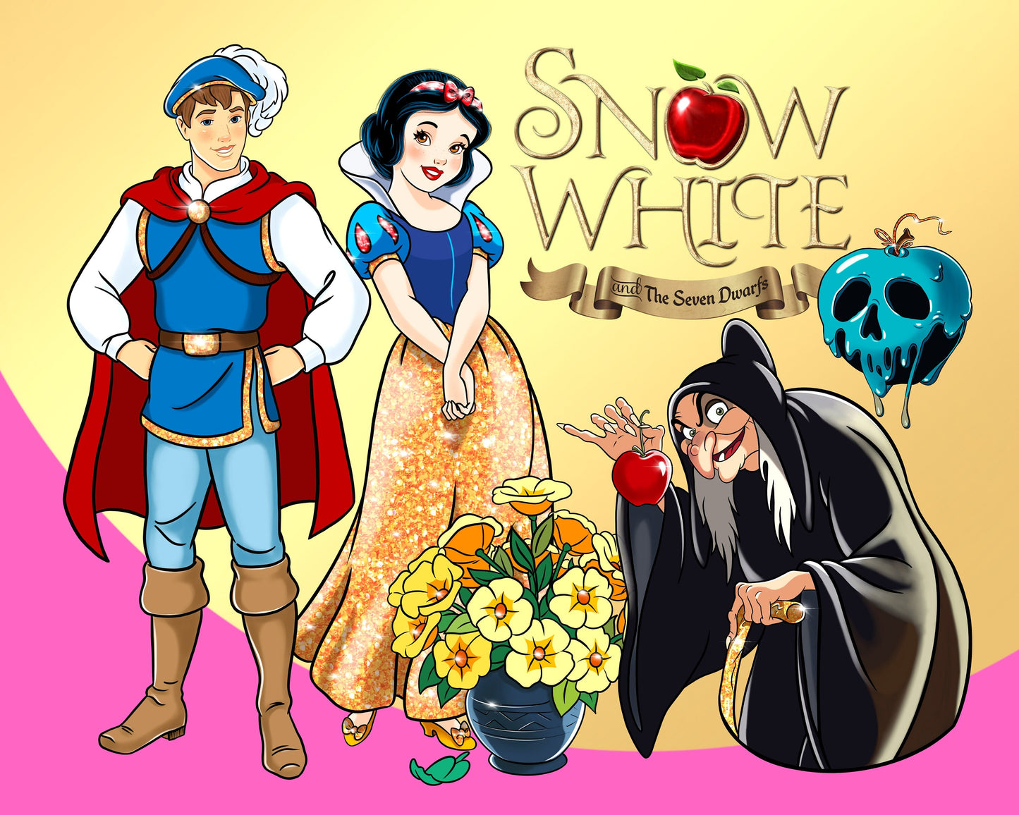 Snow White Watercolor Clipart PNG bundle