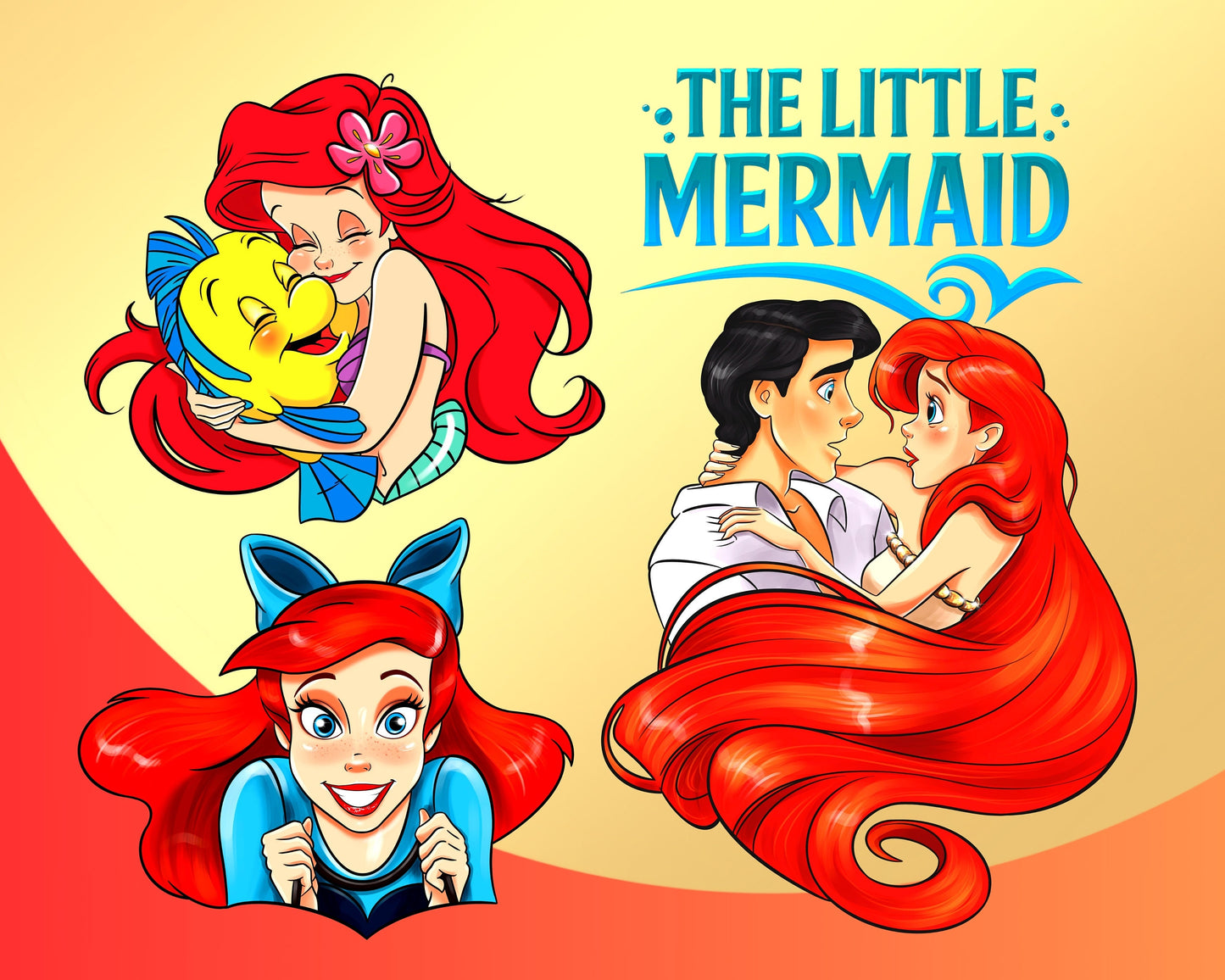 The Little Mermaid Watercolor Clipart PNG bundle