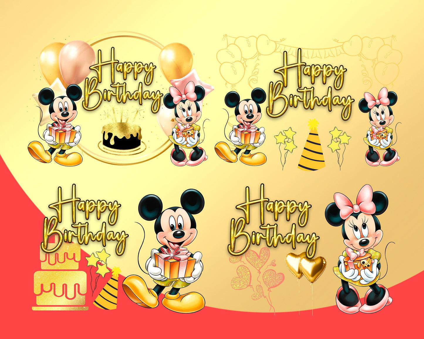 Golden Mickey Birthday Clipart PNG bundle