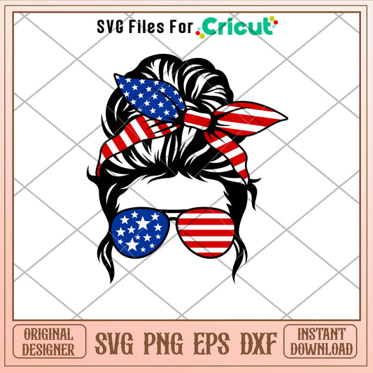 4th of July Messy Bun Hair, 4th of July Messy Bun Hair Svg