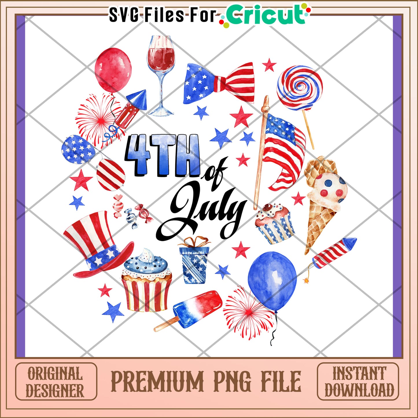 4th of July PNG Design Watercolor Patriotic Clipart