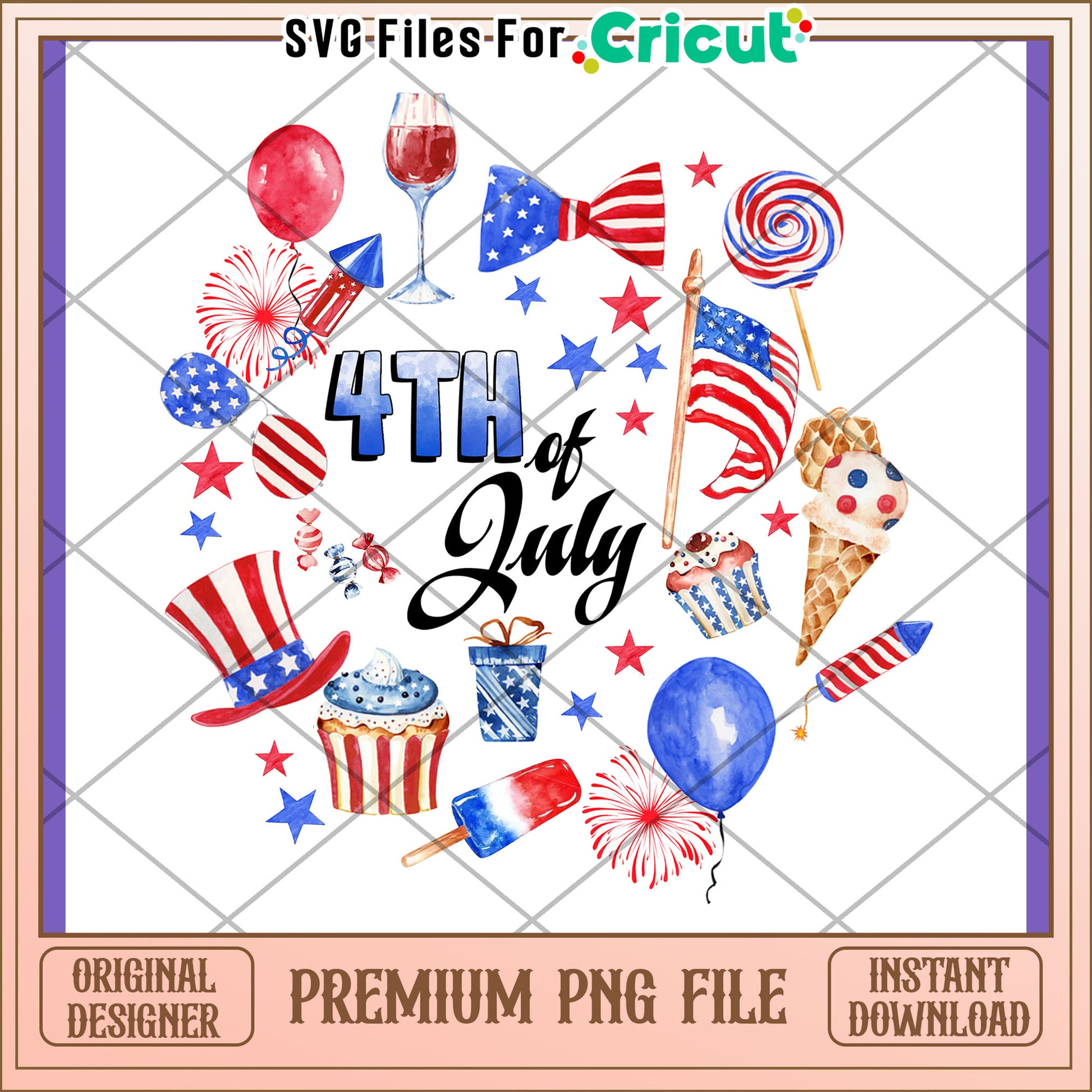 4th of July PNG Design Watercolor Patriotic Clipart