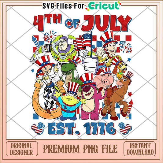 4th of july est 1776 toy story png, disney pixar design png, red white and blue png