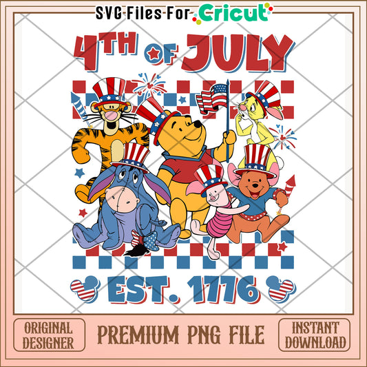 4th of july winnie the pooh design png, disney character png