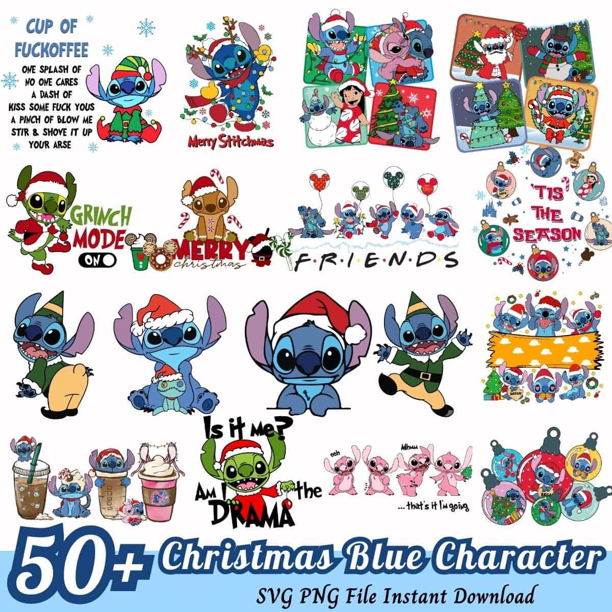 Stitch Christmas SVG PNG Bundle, Stitch cartoon bundle