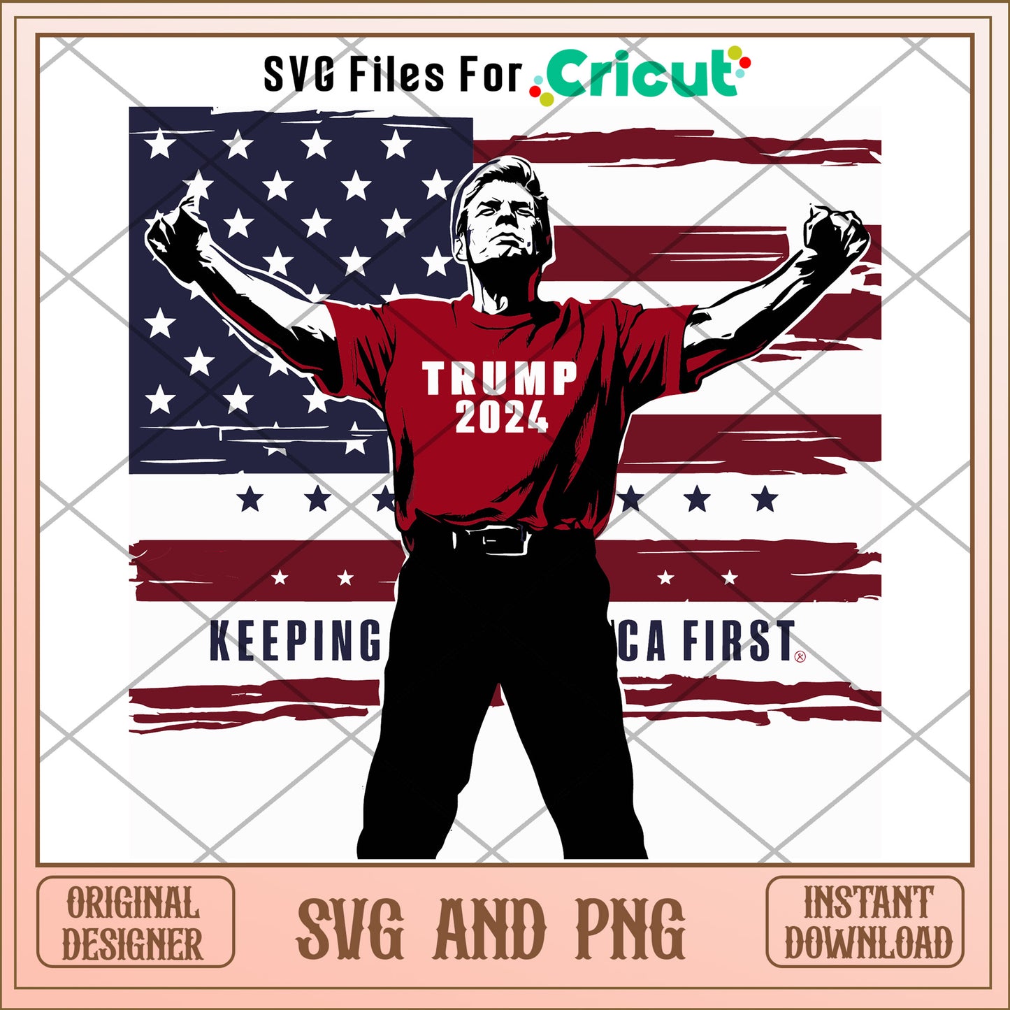 Trump 2024 keeping america x flag SVG