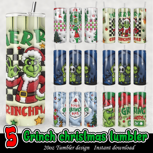 Grinch Christmas Inflated Tumbler, Grinchmas 20oz tumbler wrap