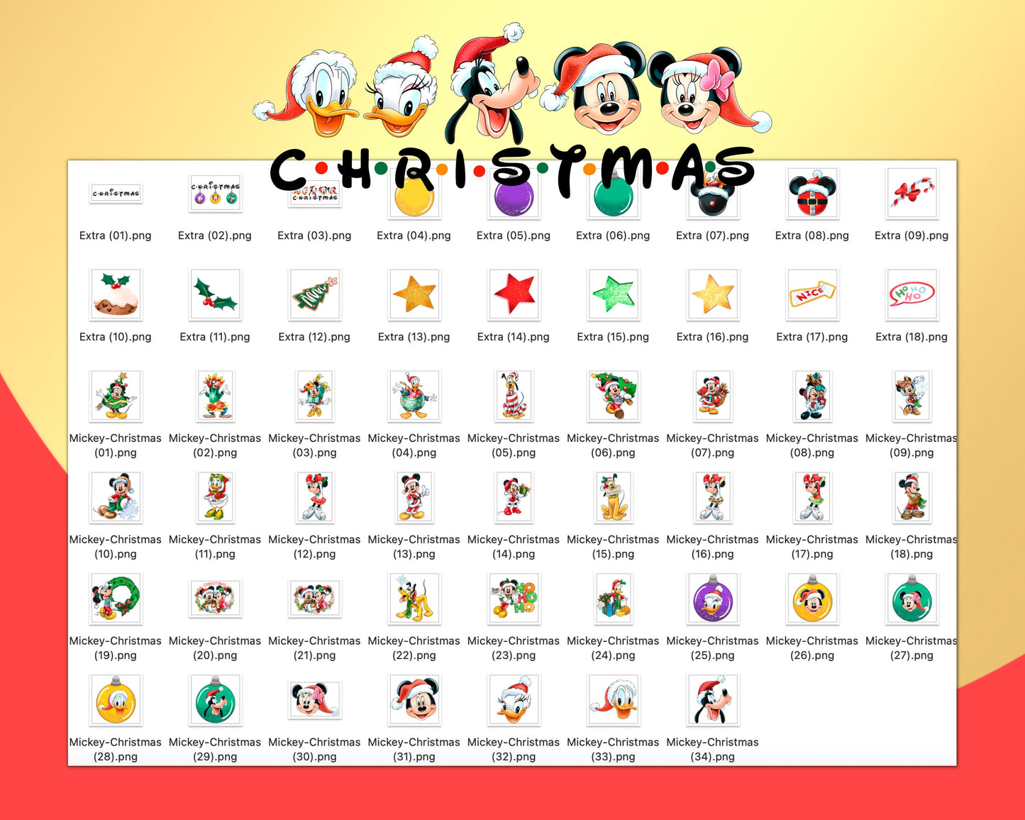 Mickey Friends Christmas Clipart PNG bundle