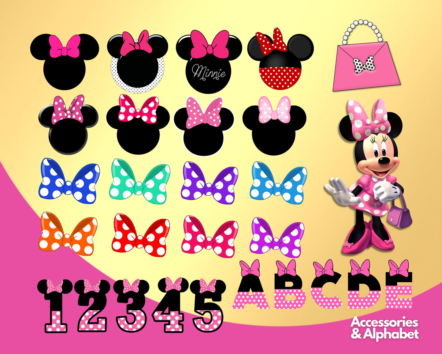 Minnie Mouse Pink Clipart PNG bundle