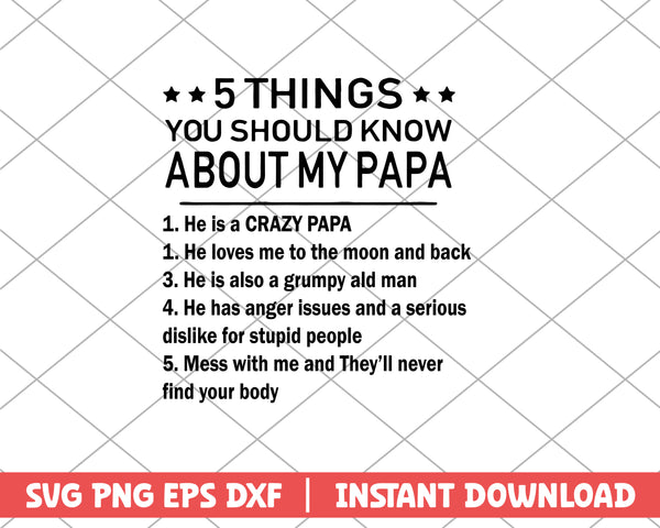 5 thing you should know about my papa mothers day svg 