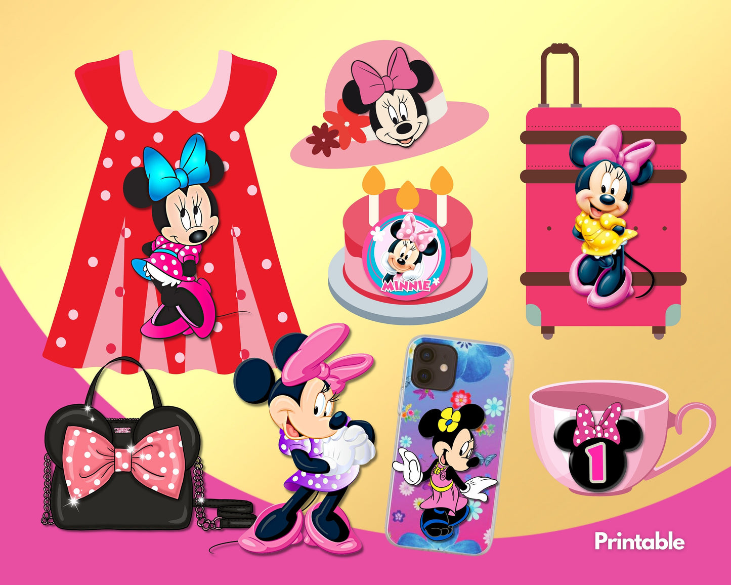 Minnie Mouse Pink Clipart PNG bundle