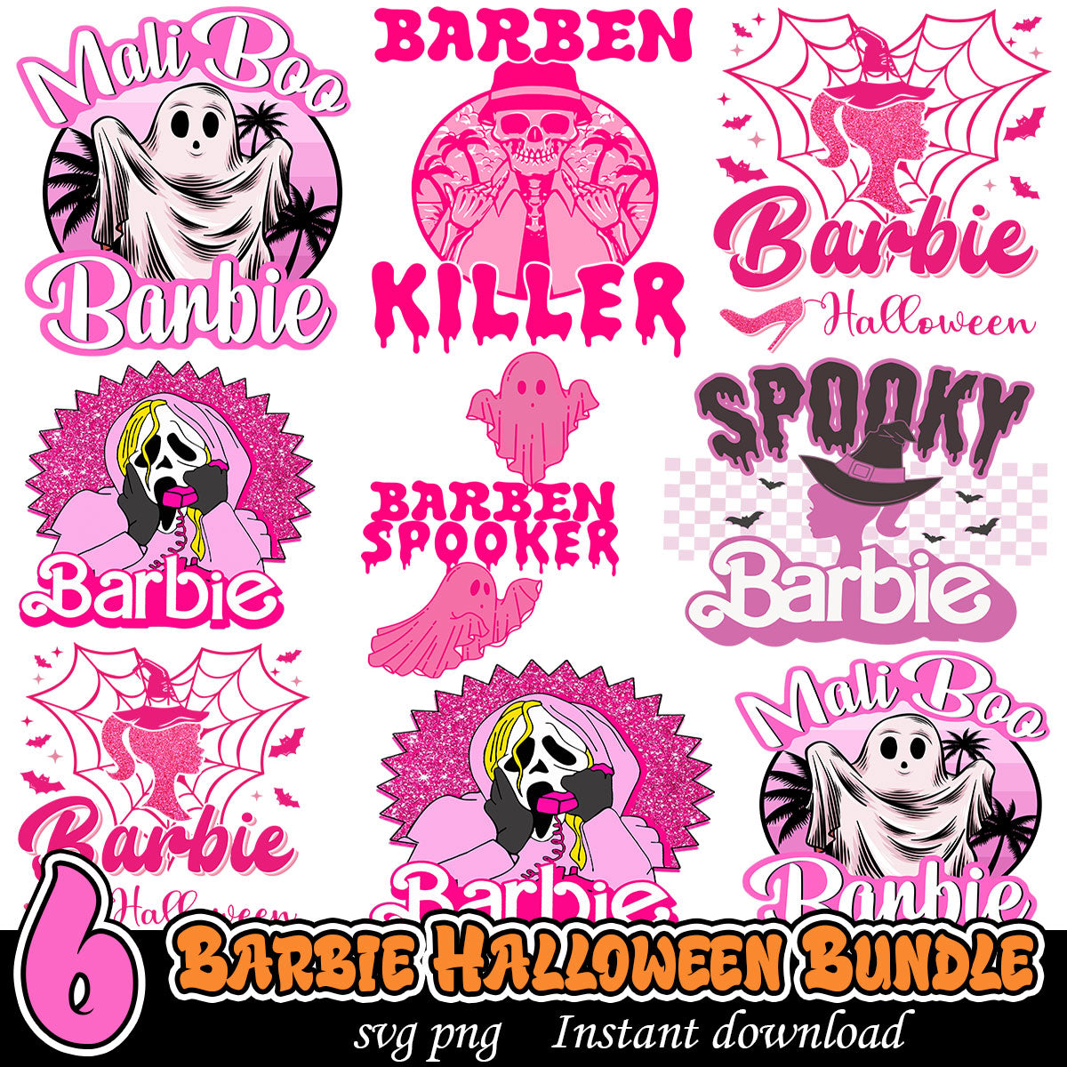 Barbie Halloween Png, Pink Halloween art bundle