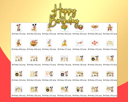 Golden Mickey Birthday Clipart PNG bundle