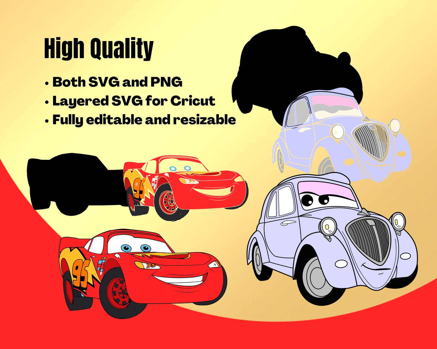 Disney car Clipart SVG, PNG bundle