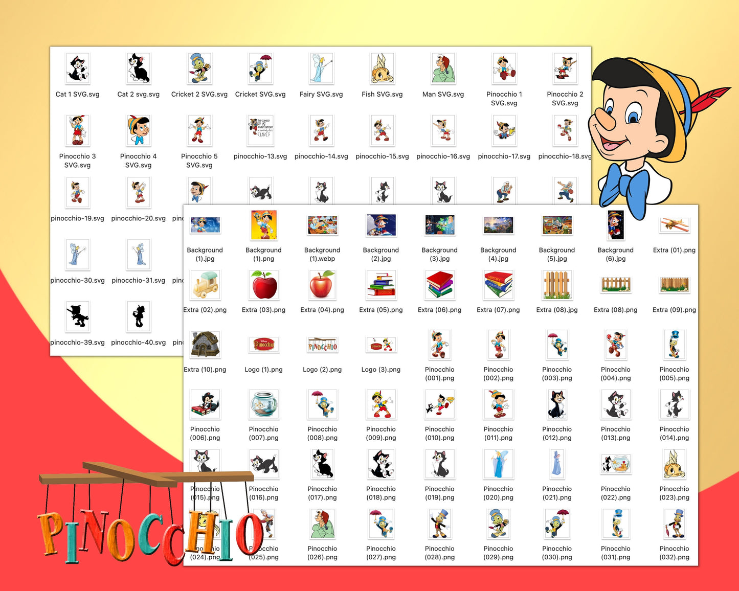 Pinocchio Clipart SVG, PNG bundle