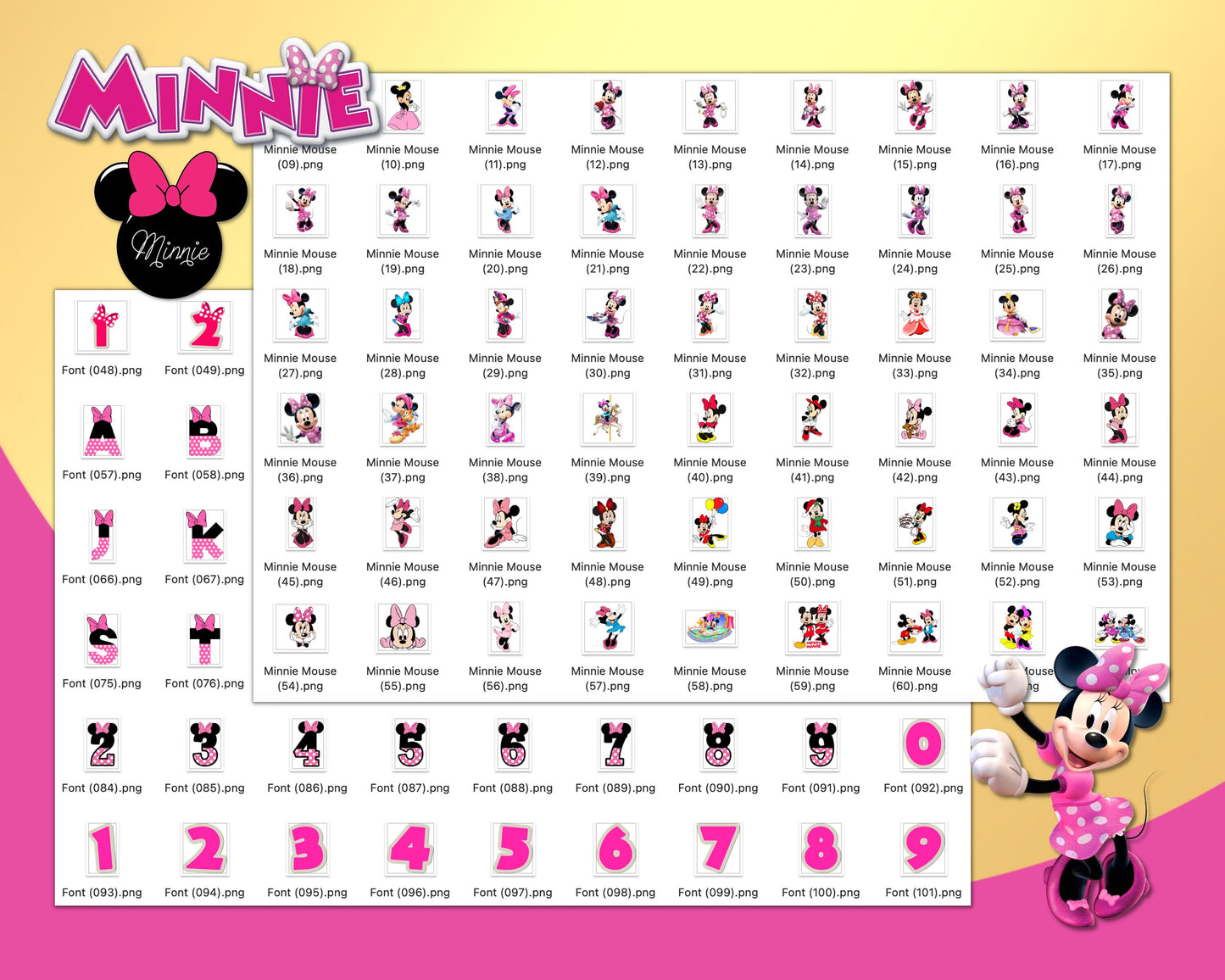 Minnie Mouse Pink Clipart PNG bundle