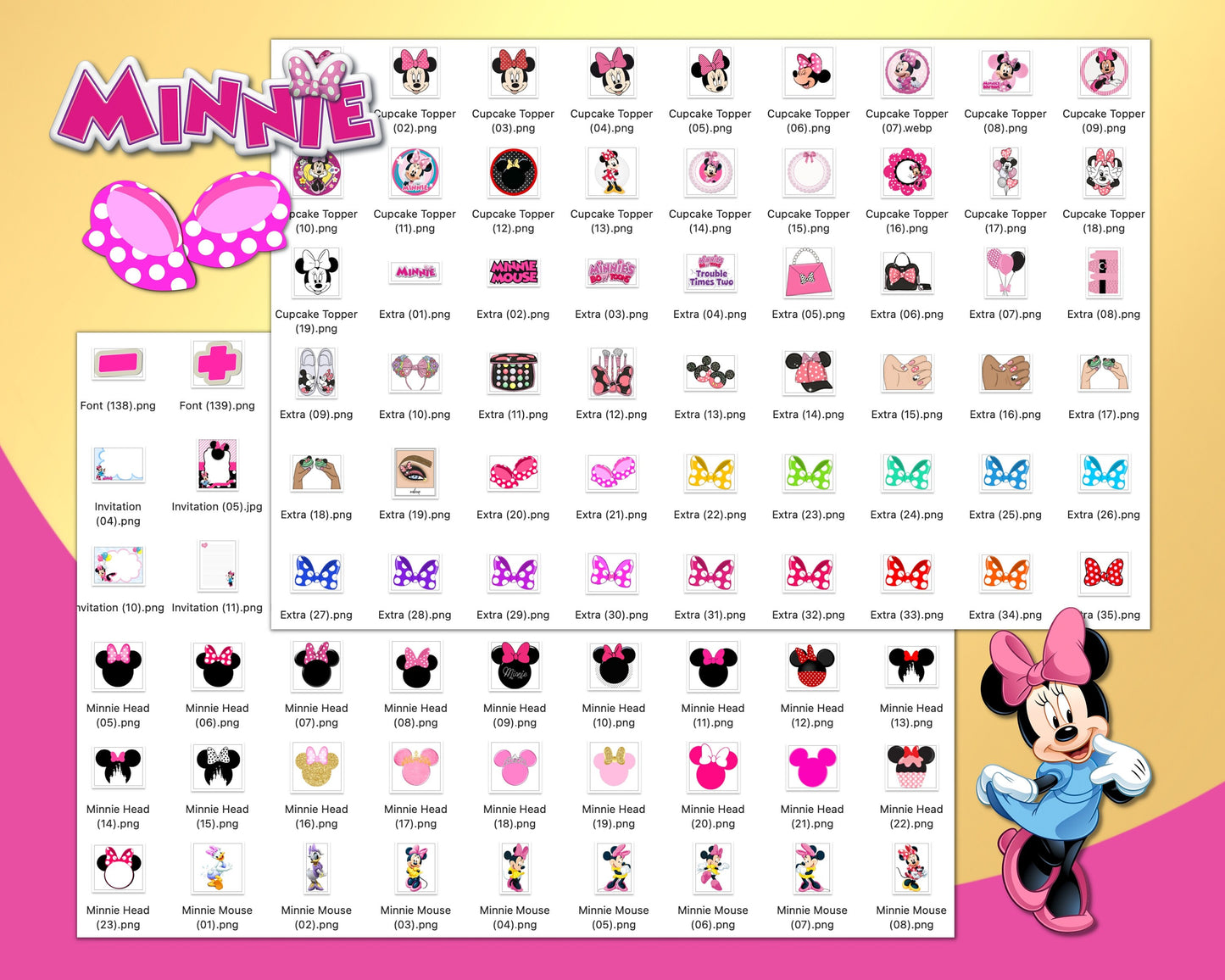 Minnie Mouse Pink Clipart PNG bundle