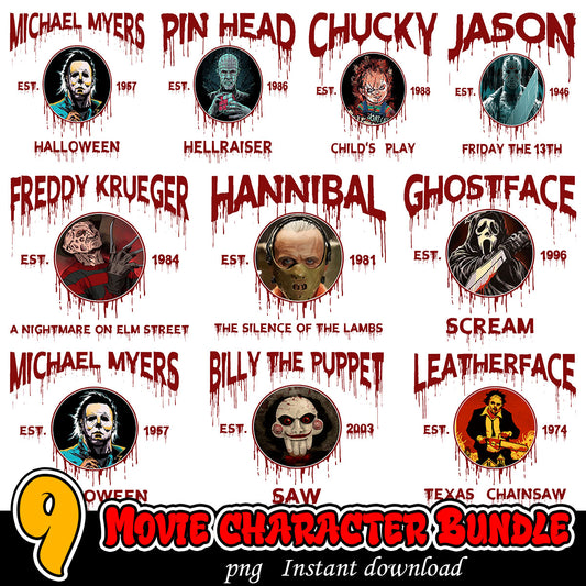 Horror Movie Killers png Bundle, Horror bloody art bundle