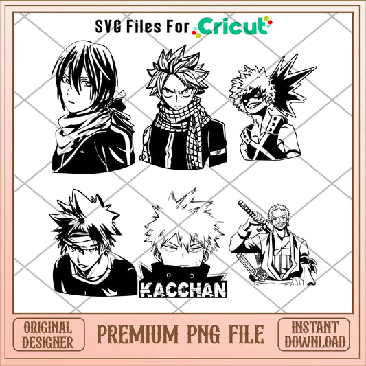 Anime cool black and white hero characters png bundle