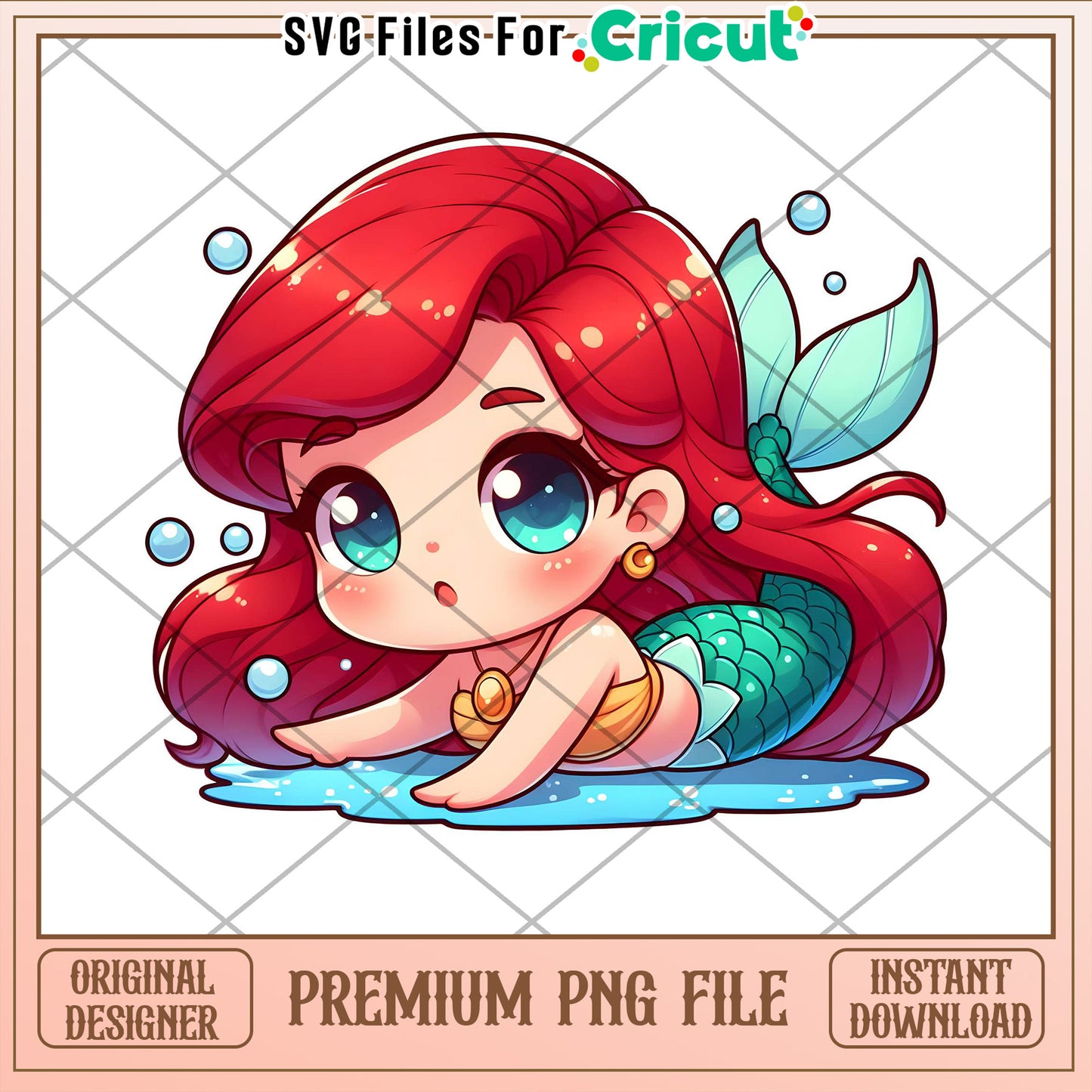 Adorable Ariel Mermaid PNG for Cricut