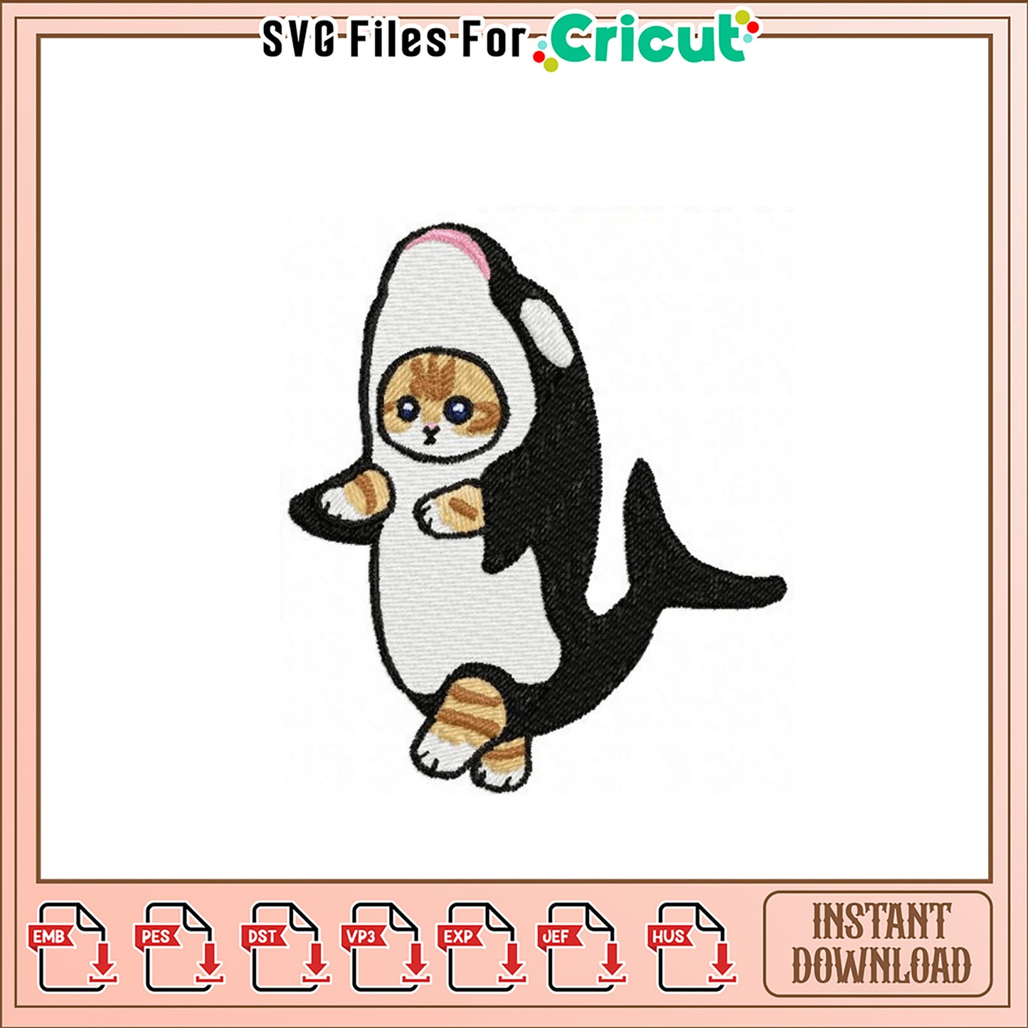 Adorable Cat Orca Embroidery Design Instant Download