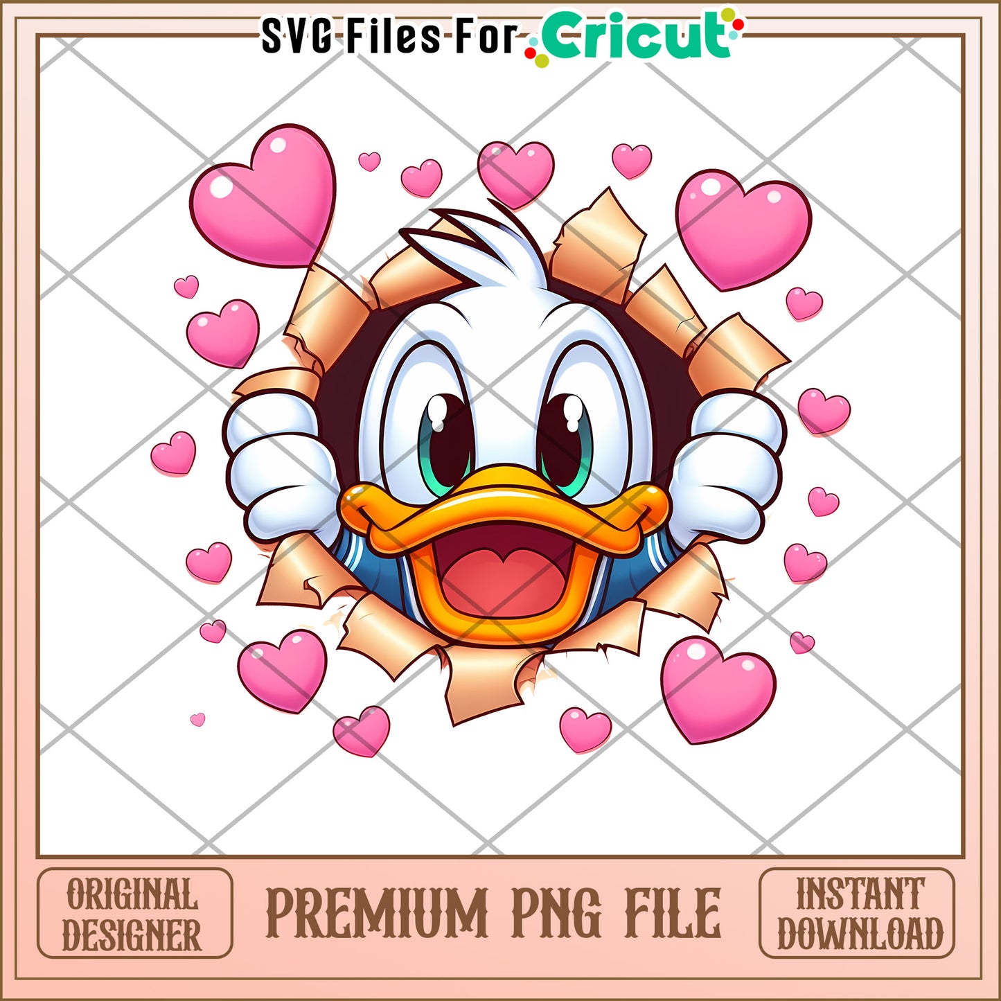 Adorable Duck PNG Hearts Design, Instant Download