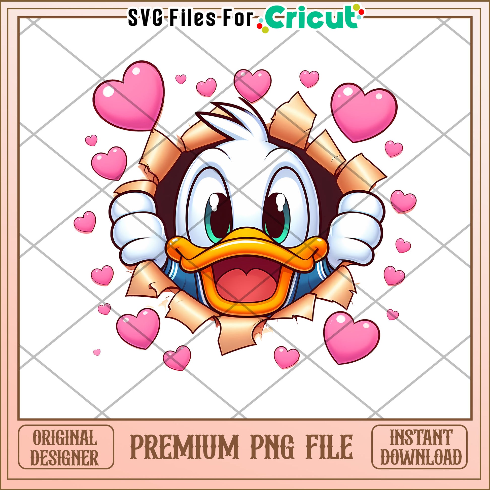 Adorable Duck PNG Hearts Design, Instant Download