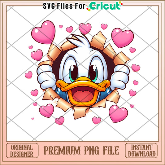Adorable Duck PNG Hearts Design, Instant Download
