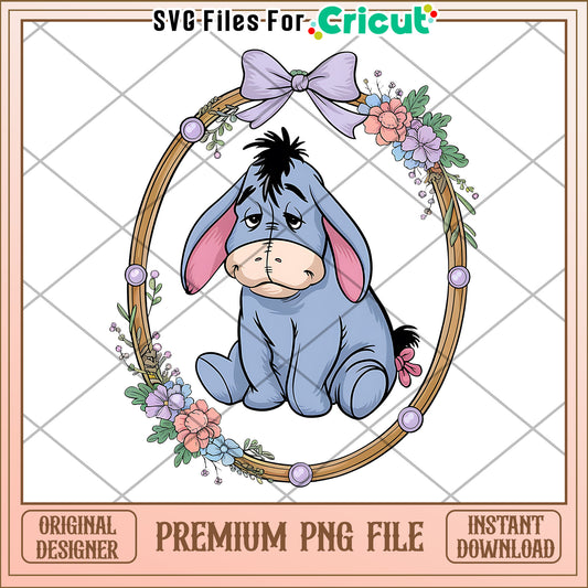 Adorable Eeyore Floral Frame PNG File, Perfect for Crafting Projects