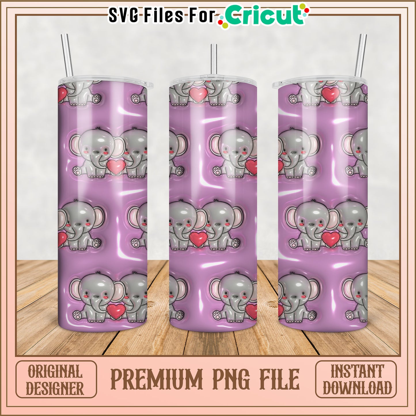 Adorable Elephant Tumbler PNG File for Cricut Crafts and Projects