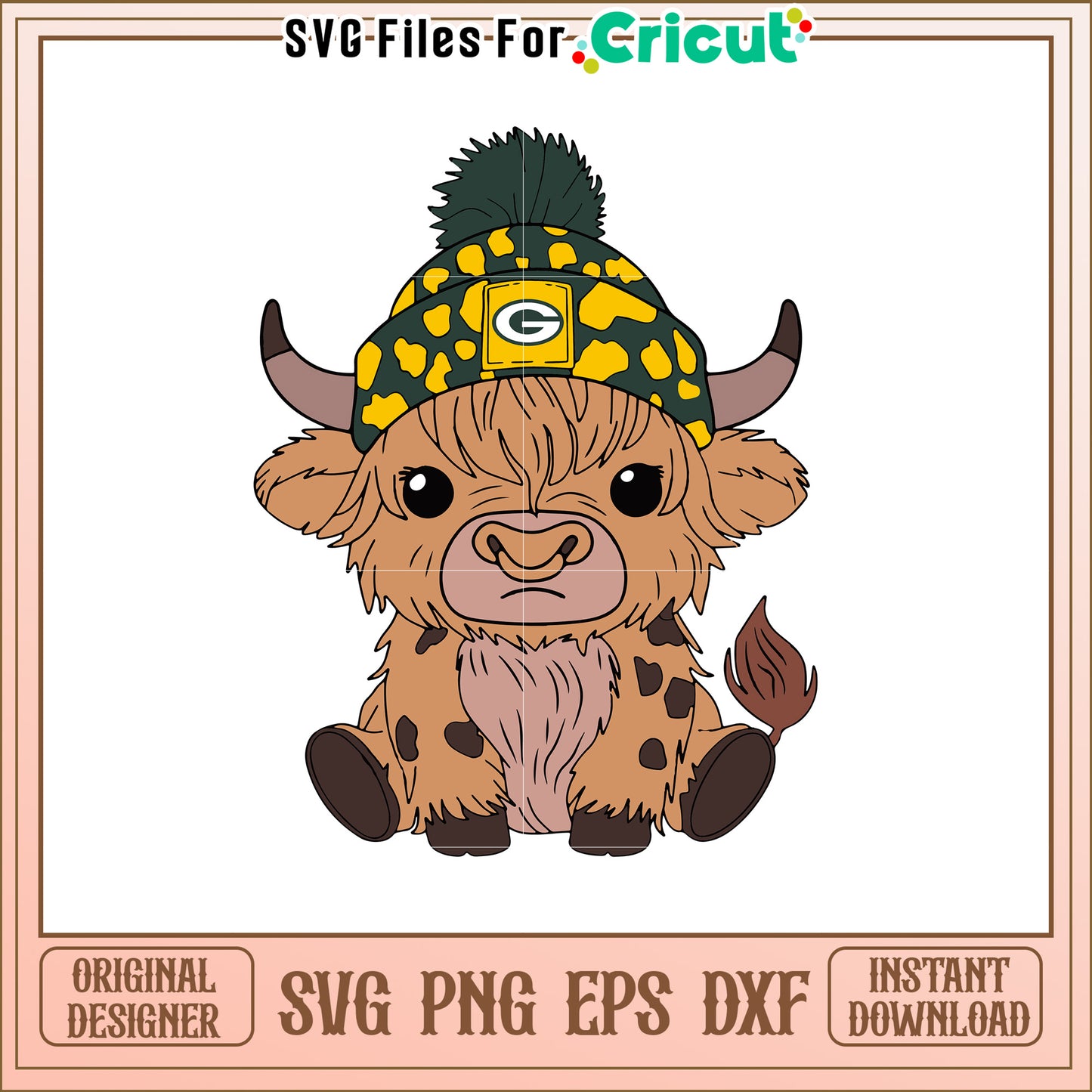 Adorable Highland Cow Green Bay Packers SVG