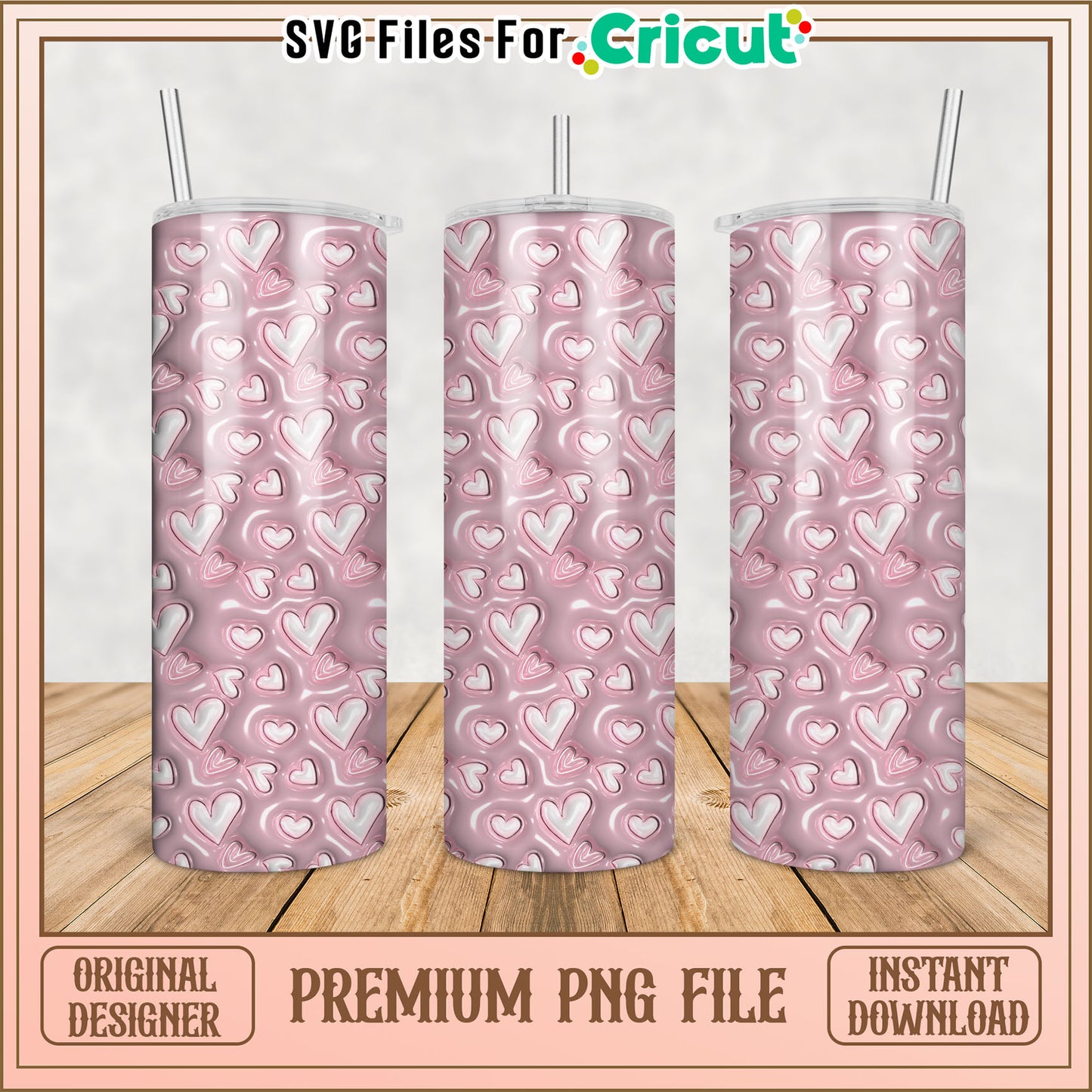 Adorable Pink Heart Tumbler Design for Cricut Premium PNG File