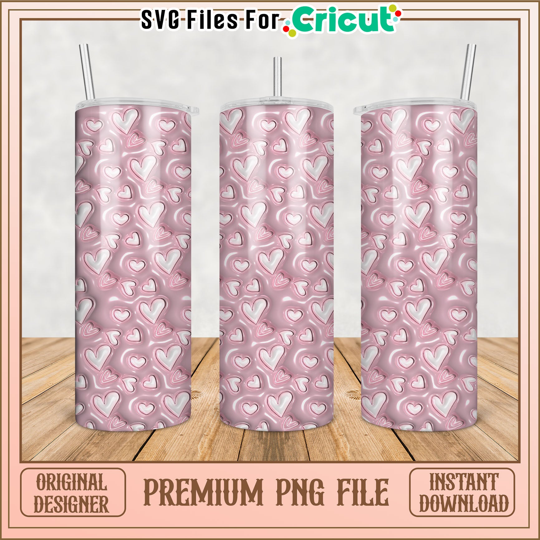 Adorable Pink Heart Tumbler Design for Cricut Premium PNG File