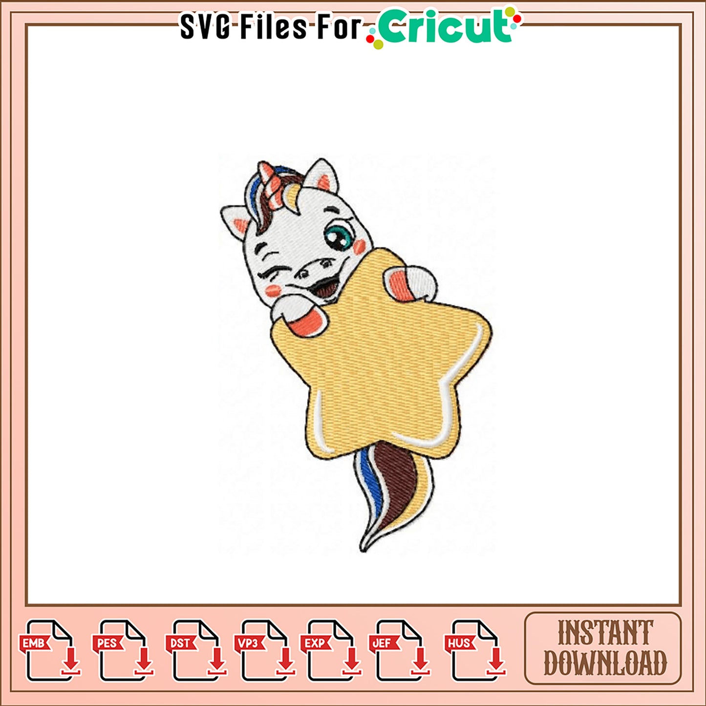 Adorable Unicorn Embroidery Design Instant Download