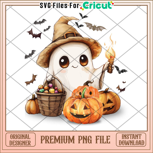 Adorable ghost png, spirit halloween​ png, halloween candy png