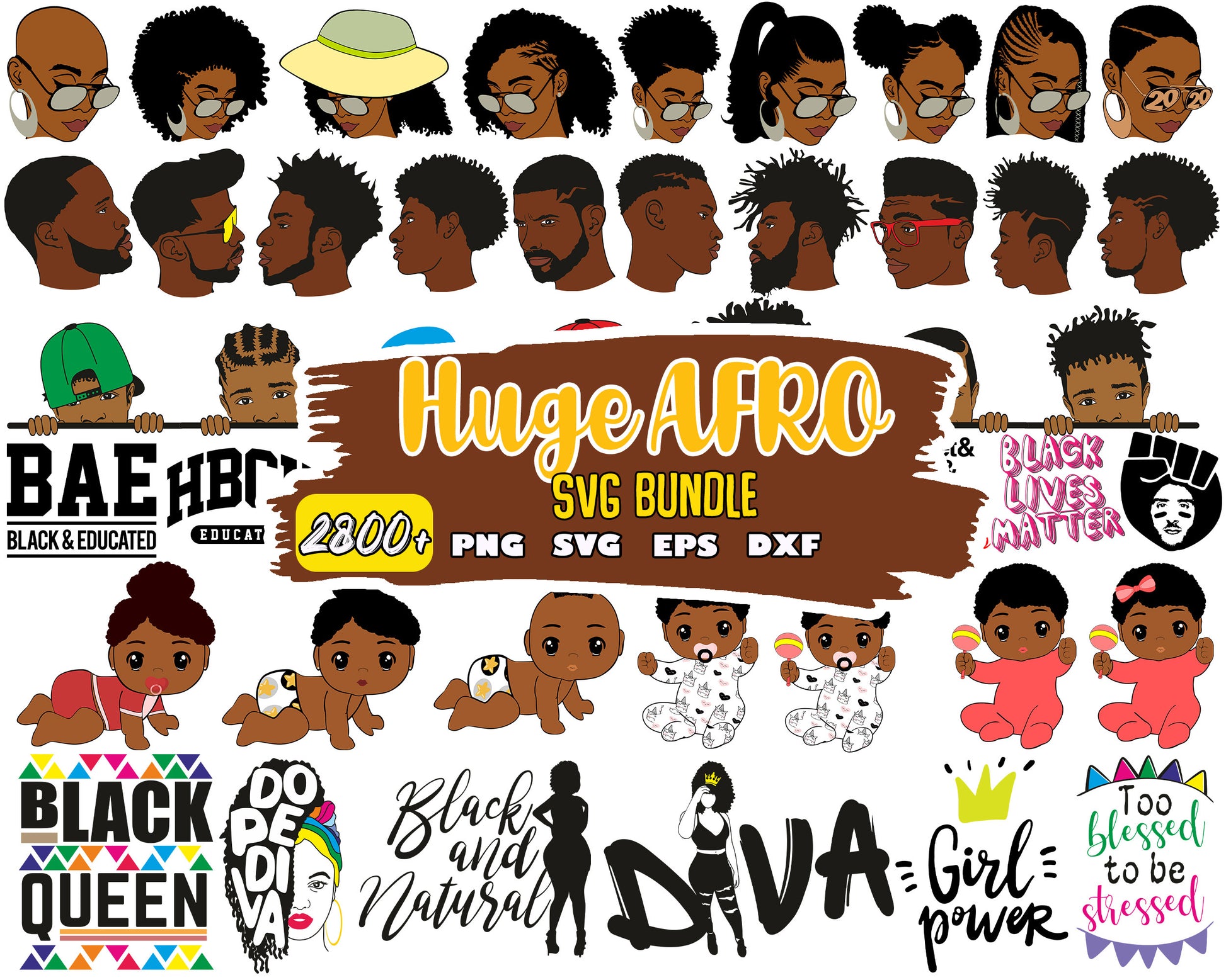 Huge afro bundle design svg, afro man​ svg, afro women​ svg