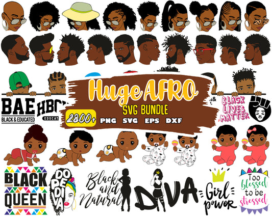 Huge afro bundle design svg, afro man​ svg, afro women​ svg