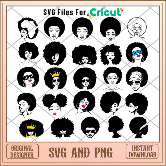 Afro Woman svg bundle, Cute Afro Woman hair bundle - Svgfileforcricut