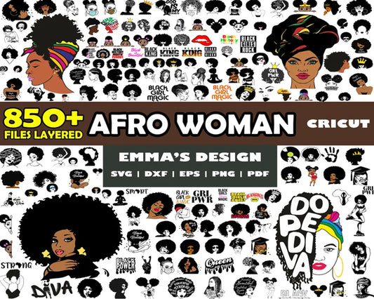 Afro woman cartoon bundle svg, afro women​ svg, black girl​ svg