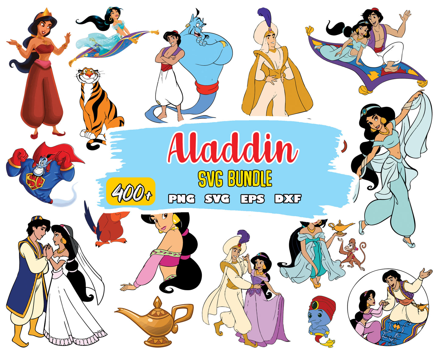 Disney aladdin couple bundle svg, jasmine and aladdin​​ svg