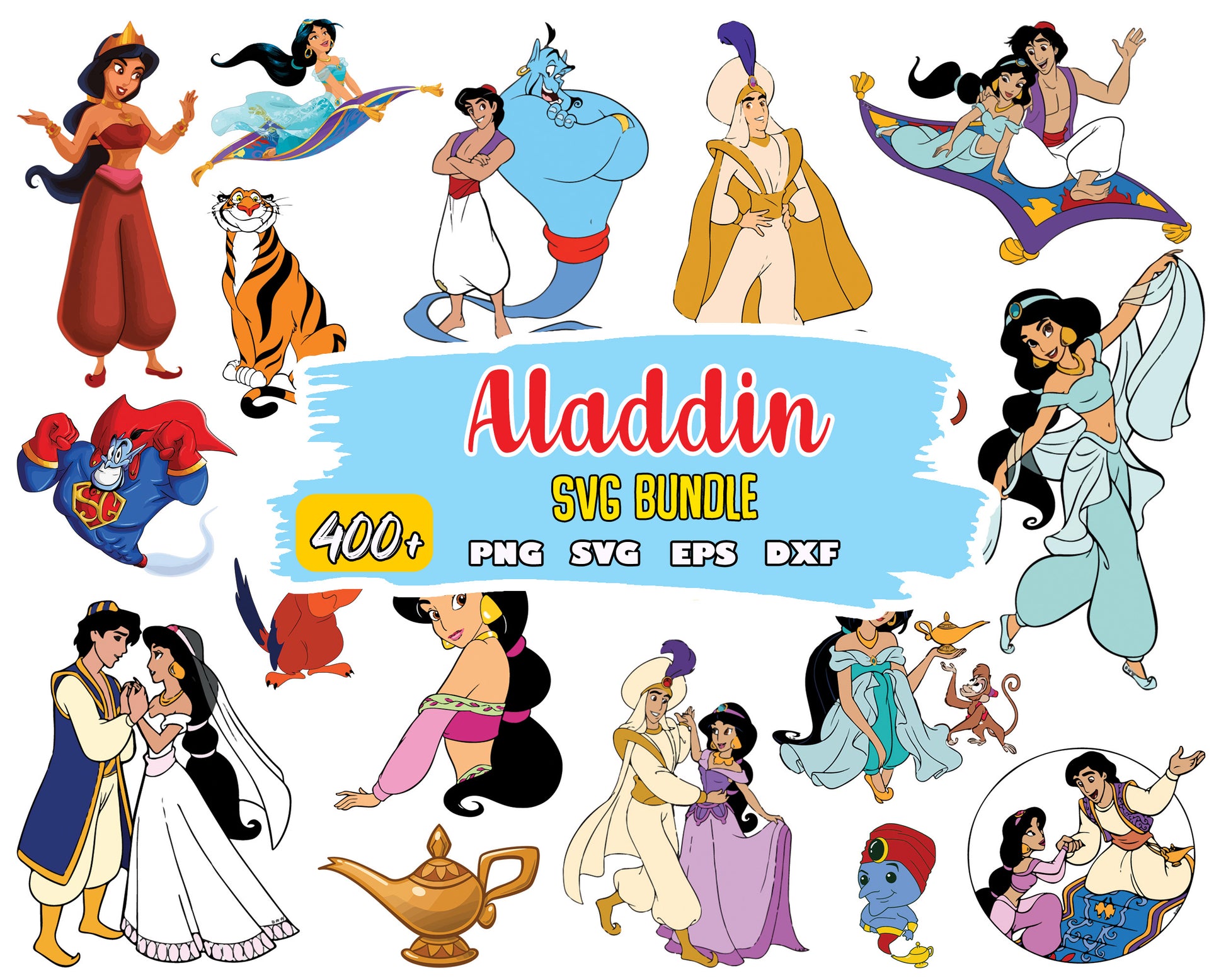 Disney aladdin couple bundle svg, jasmine and aladdin​​ svg