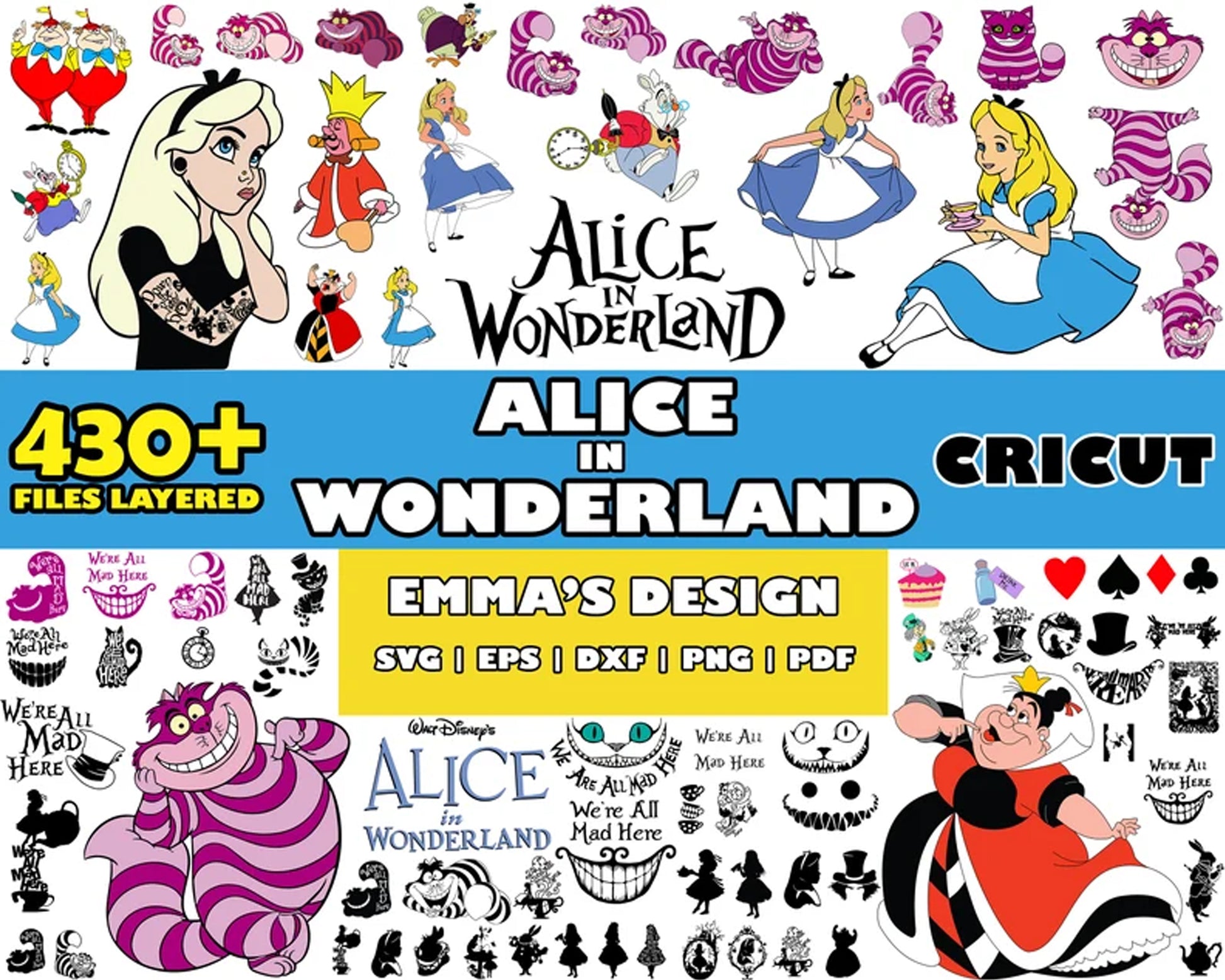 Alice in wonderland bundle svg, alice in wonderland characters​ svg